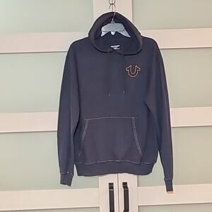 True Religion Mens Size Large Double Sided Stitched Logo Pullover Blue Hoodie